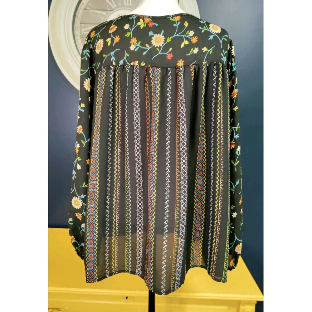 Chenault Babydoll Blouse Top Size XL Black Floral Boho Peasant Flowy Cottagecore - Picture 4 of 10